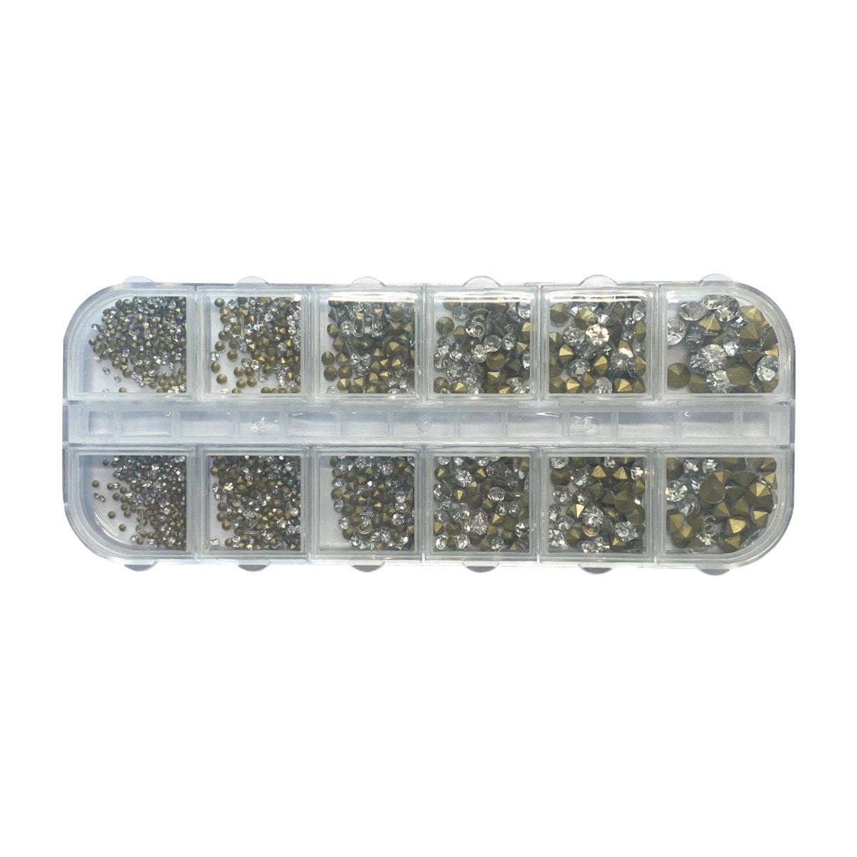 KiraNail V-Cut Glass Stones, 12 Size Set, Case Included